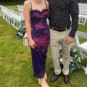 Commense Purple Floral Mesh Slip Dress